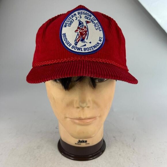 VTG 1987 Western Region of USSA Junior Olympics MT Hat Corduroy Red Cap Hat - Picture 2 of 9